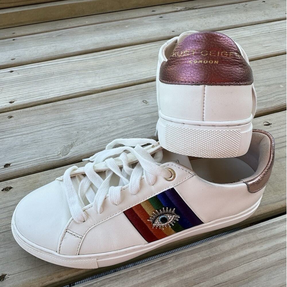 Kurt Geiger London Brixton Eye Sneaker Rainbow Rose Gold White EU 38 US 7.5/8